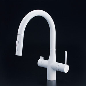 ビルトイン浄水器用シングルシャワー付混合栓（ｅレバー・回転規制）マットホワイト