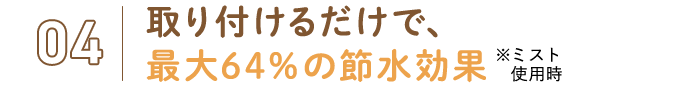 04.取り付けるだけで、最大64％の節水効果 ※ミスト使用時