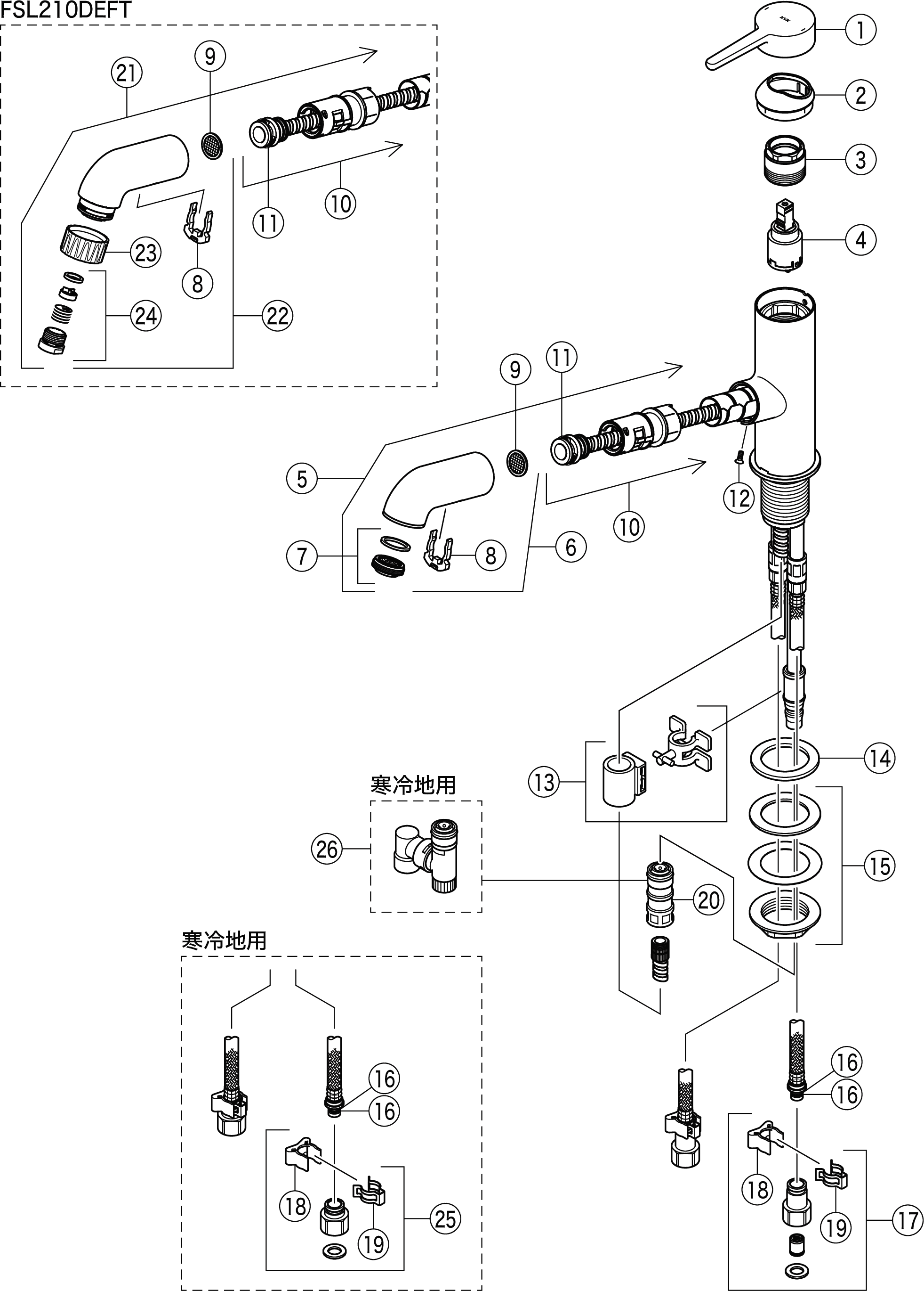 FSL210DZEFT】KVK 洗面用 シングルレバー式シャワー付混合栓(ｅレバー) 寒冷地用 通販