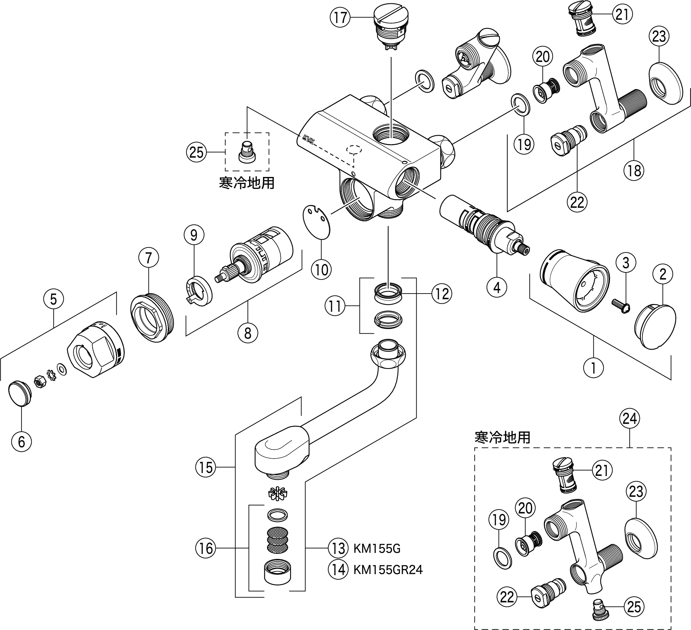 2022春夏新作 ええもんやKVK 定量止水付サーモスタット式混合水栓 KM159W