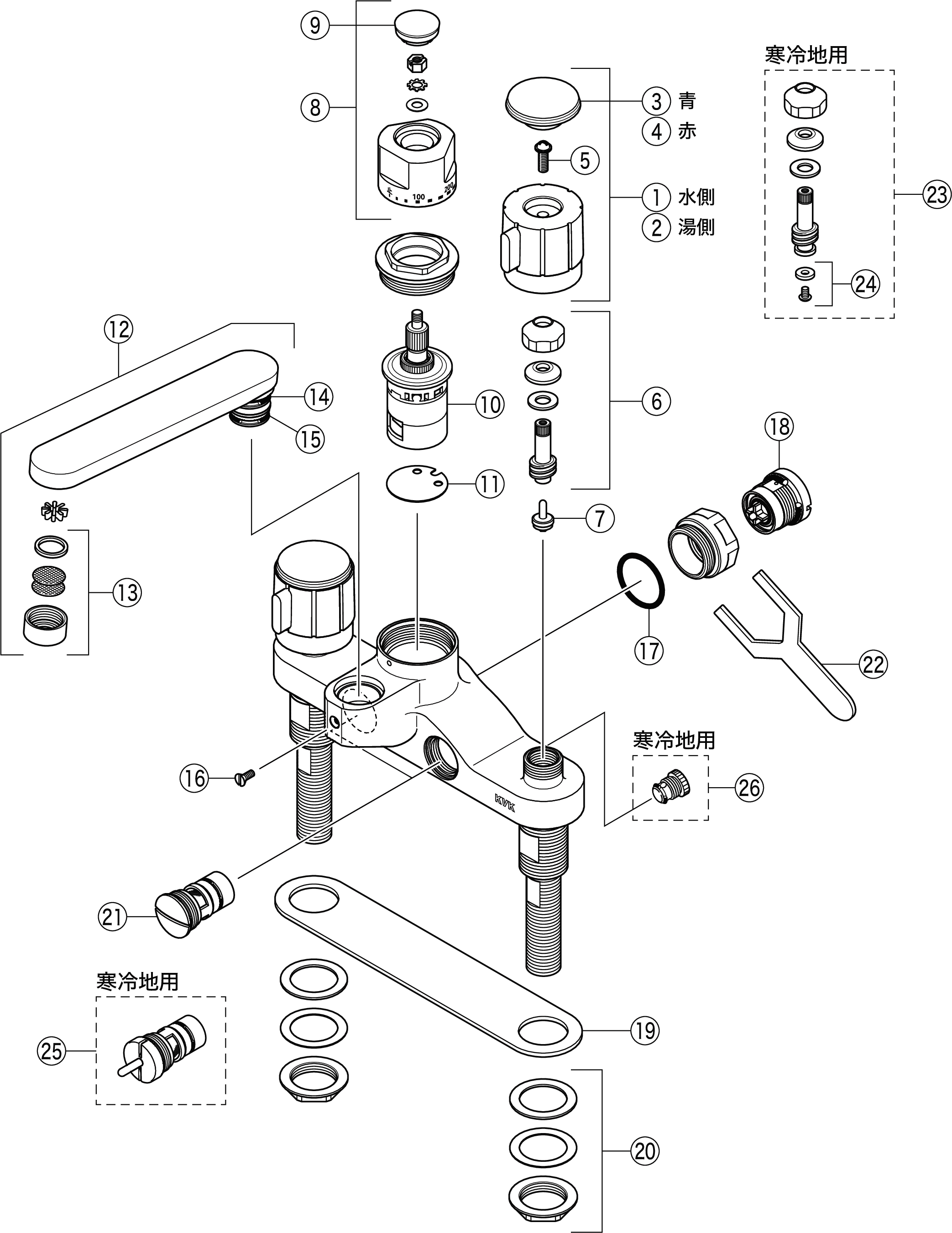 本物品質の マーティンモールKVK 水栓金具浴室用デッキ形定量止水付2ハンドル混合栓 KM296GT シャワー無し 仕様