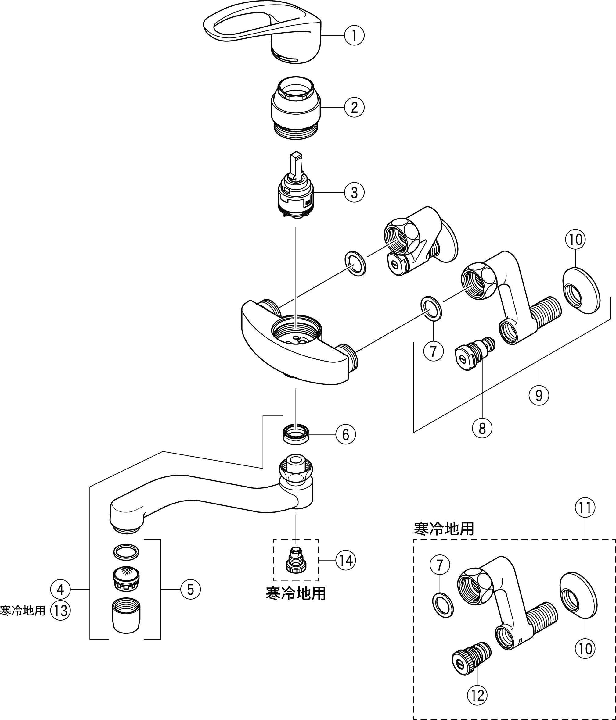 キッチン水栓  KVK製（KVK）MSK110KZT　シングルレバー式混合栓　寒冷地用 - 1