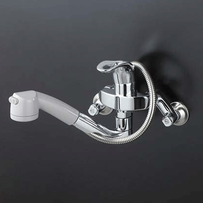 シングルレバー式シャワー付混合栓：KM550PG｜キッチン用水栓：壁付