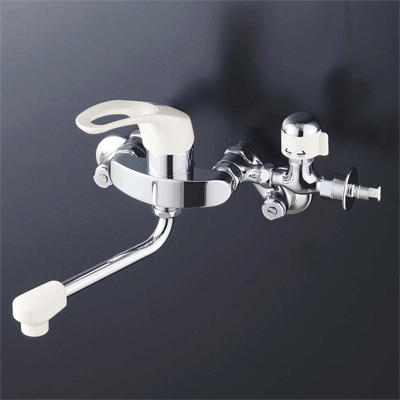 シングルレバー式混合栓（分岐止水栓付）：KM550T｜キッチン用水栓：壁 
