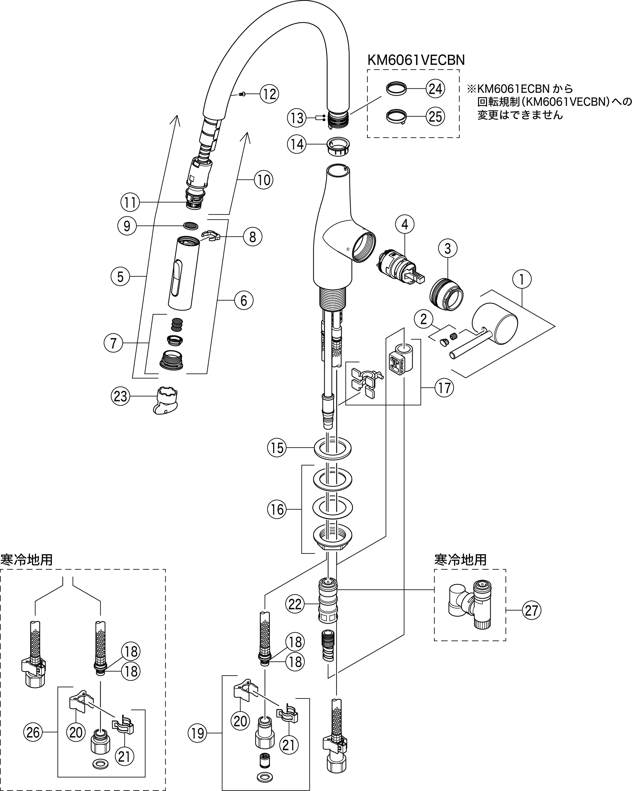 品質が完璧 KM6061VECBN KVK 台付き1穴 シングル混合栓 キッチン用