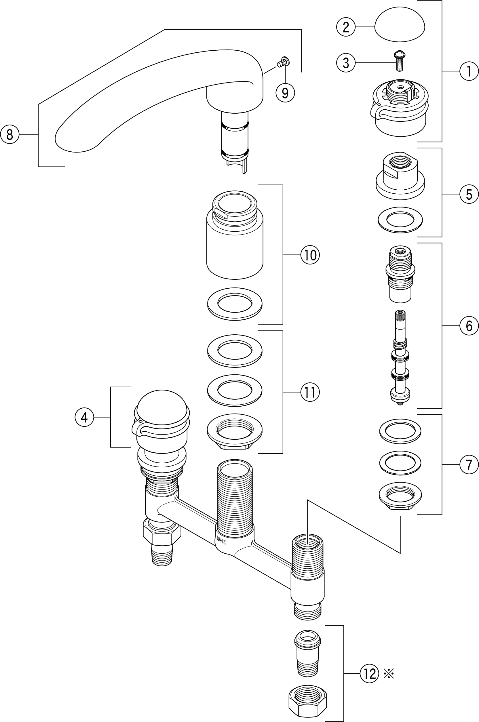 日本正規代理店品 医療介護の楽市KV KM70 2ハンドル混合栓 ユニオン接続 KM70≪お取寄商品≫