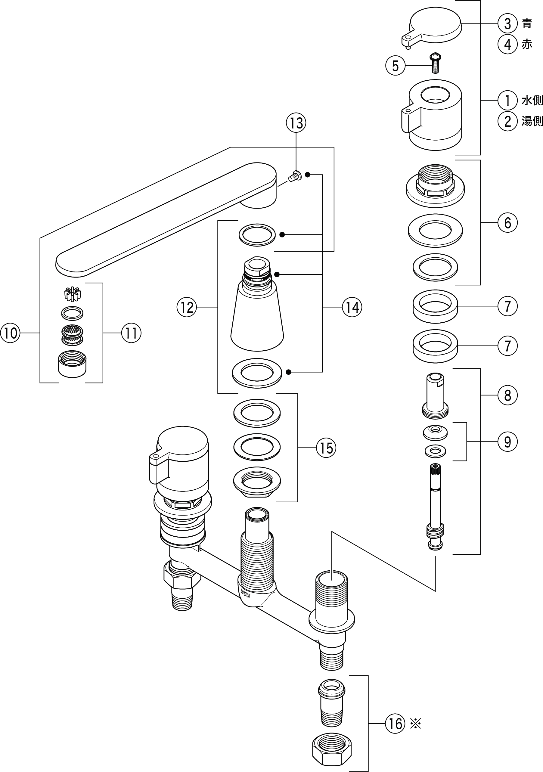 日本正規代理店品 医療介護の楽市KV KM70 2ハンドル混合栓 ユニオン接続 KM70≪お取寄商品≫