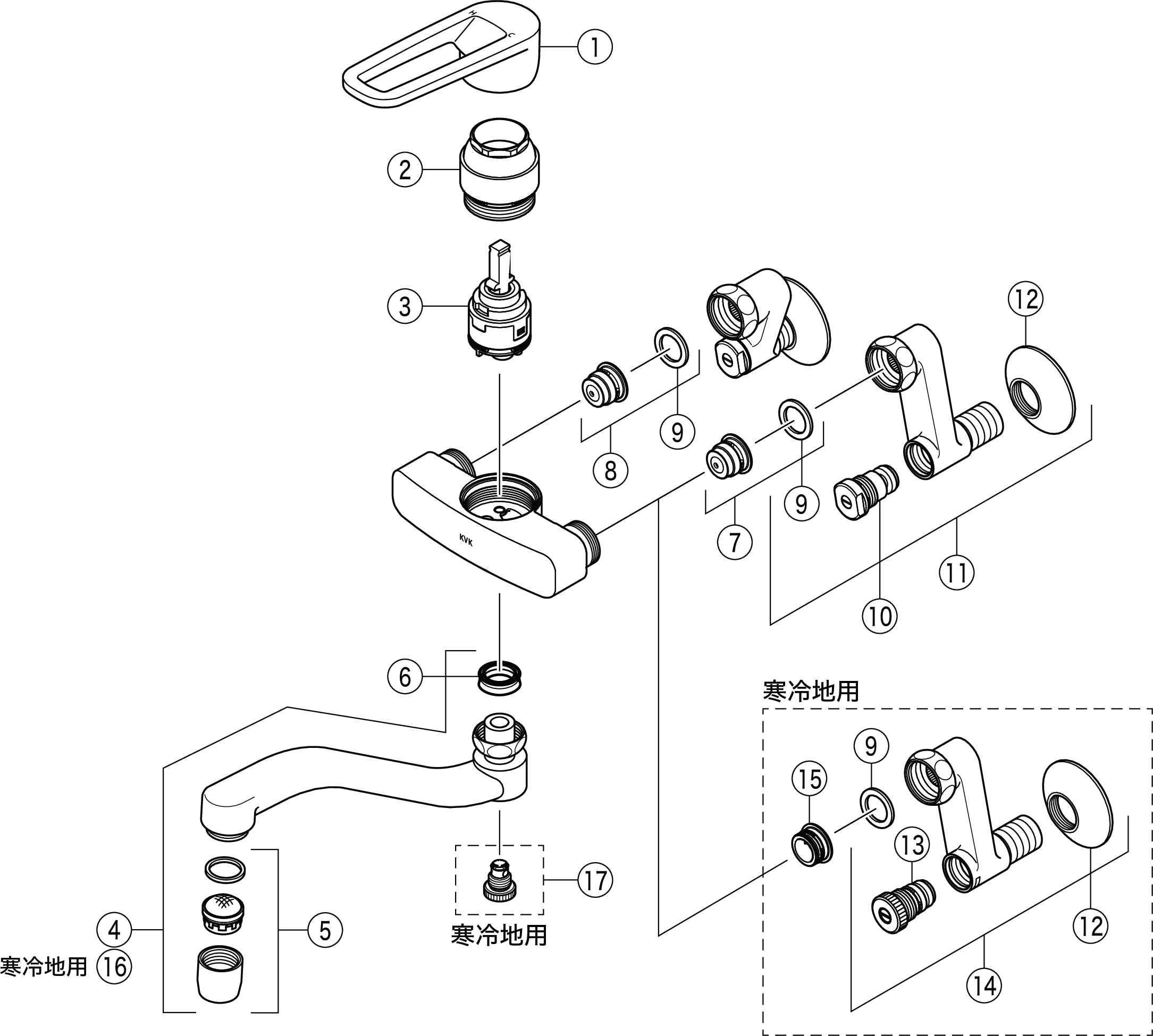 KVK シングルシャワー付混合栓